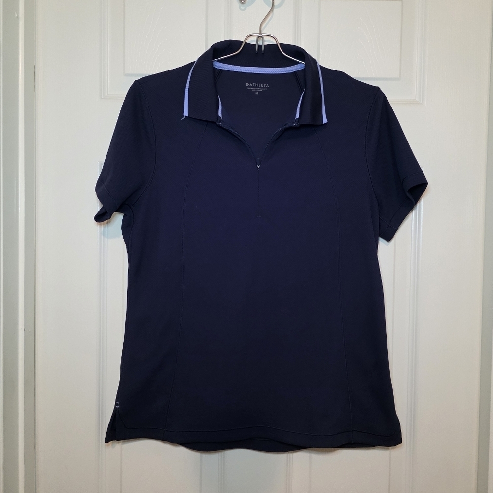 Athleta Women's Size M Navy Blue Short Sleeve Everyday Polo Tee